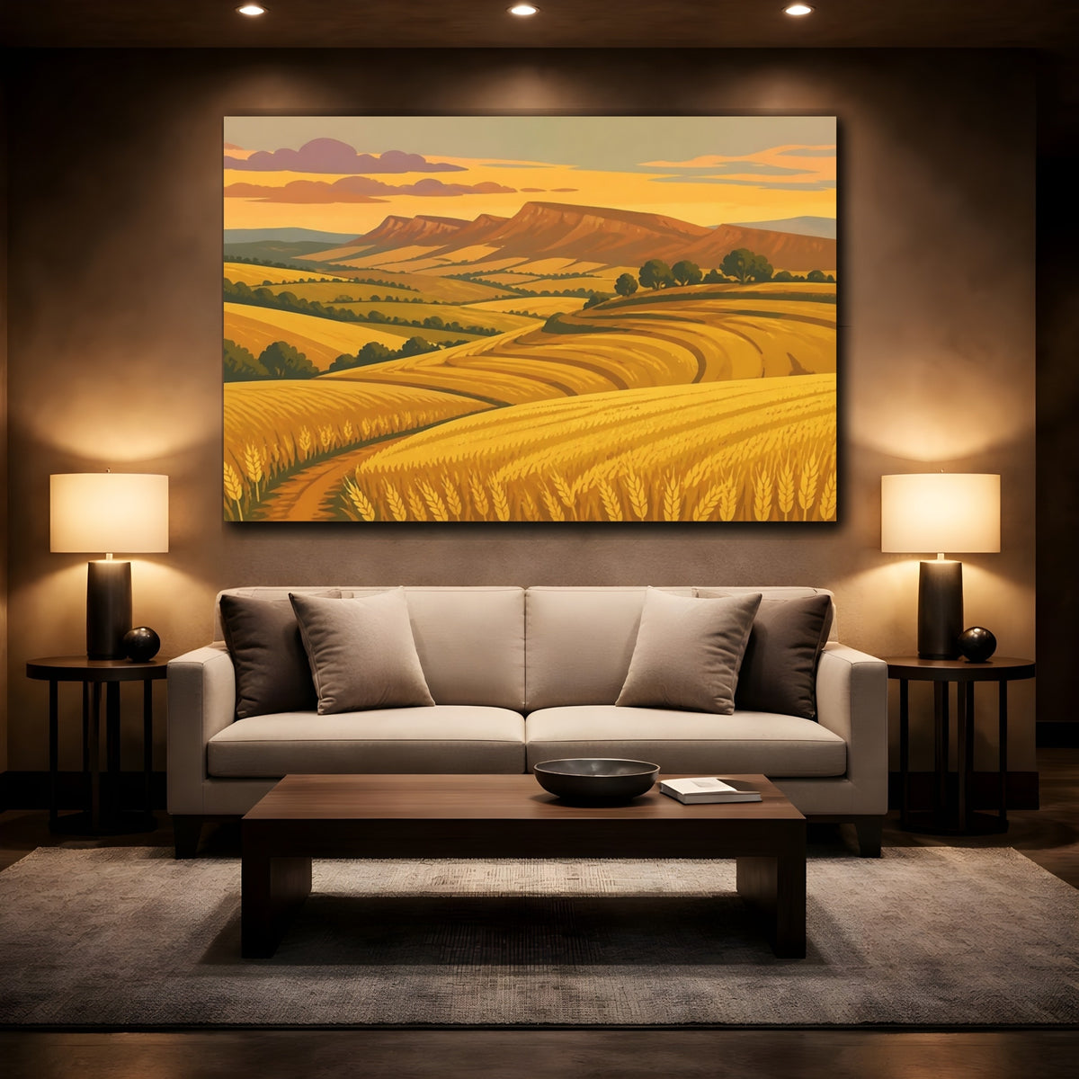 Mockup 2. Golden Wheat Fields shown as canvas print