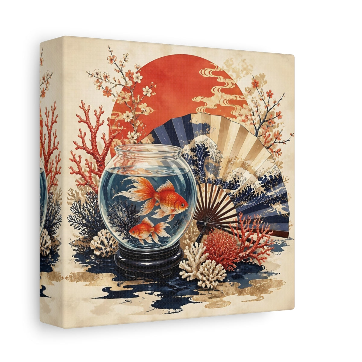 Side Mockup 2. Goldfish Bowl With Fan shown as canvas print