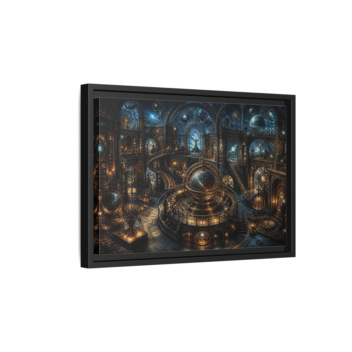 Side Mockup 6. Grand Orrery Observatory shown as framed canvas print