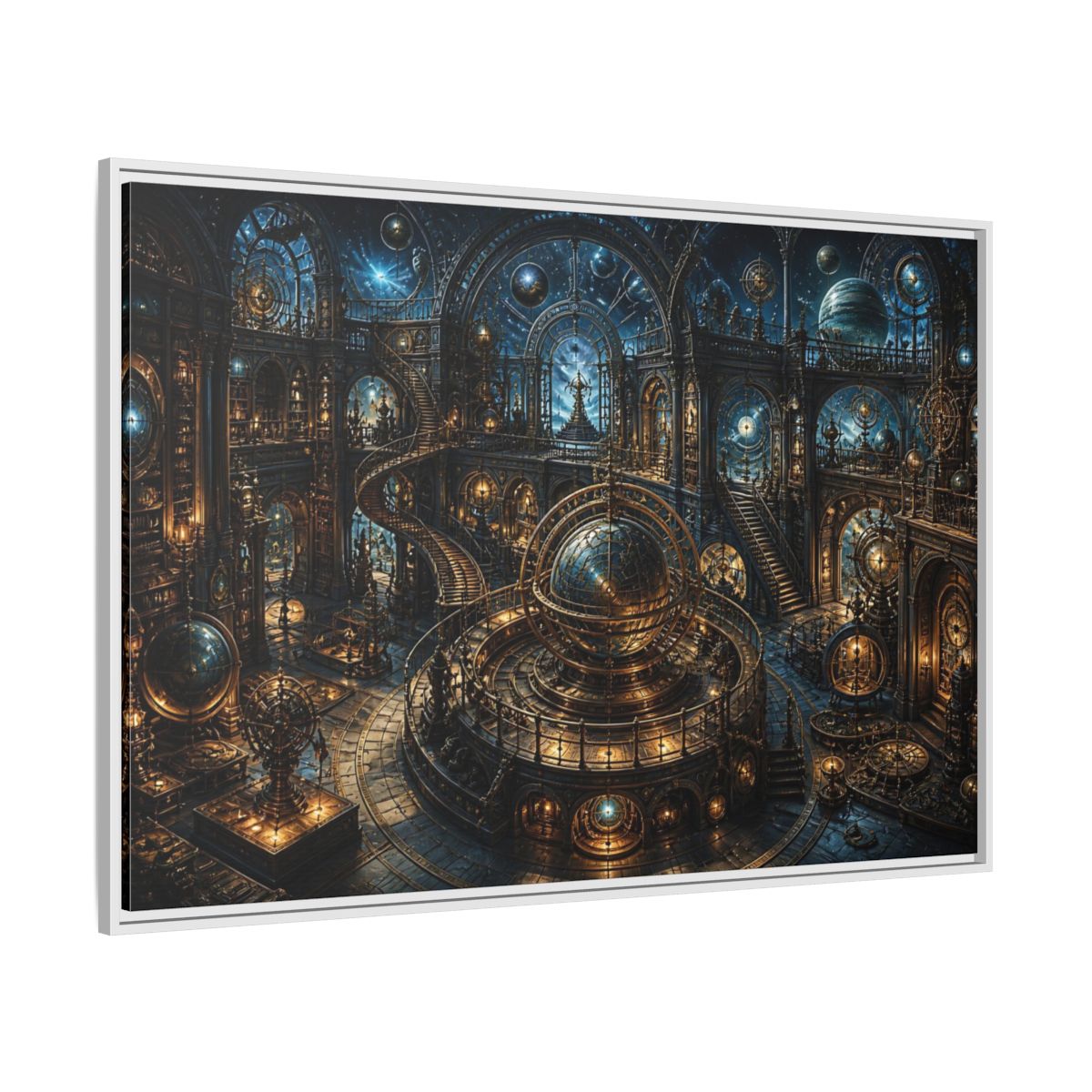 Side Mockup 7. Grand Orrery Observatory shown as framed canvas print