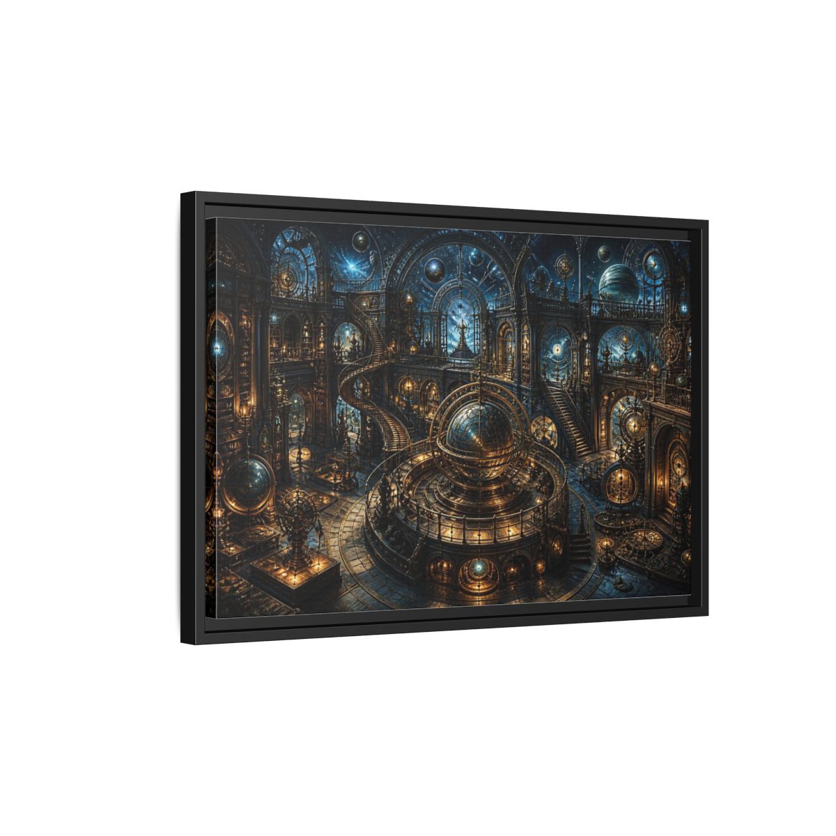 Side Mockup 3. Grand Orrery Observatory shown as framed canvas print