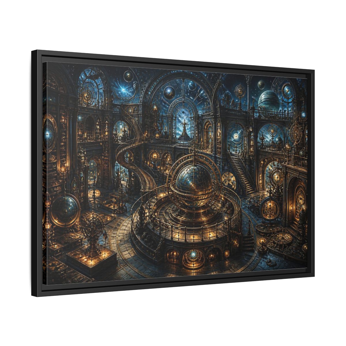 Side Mockup 14. Grand Orrery Observatory shown as framed canvas print