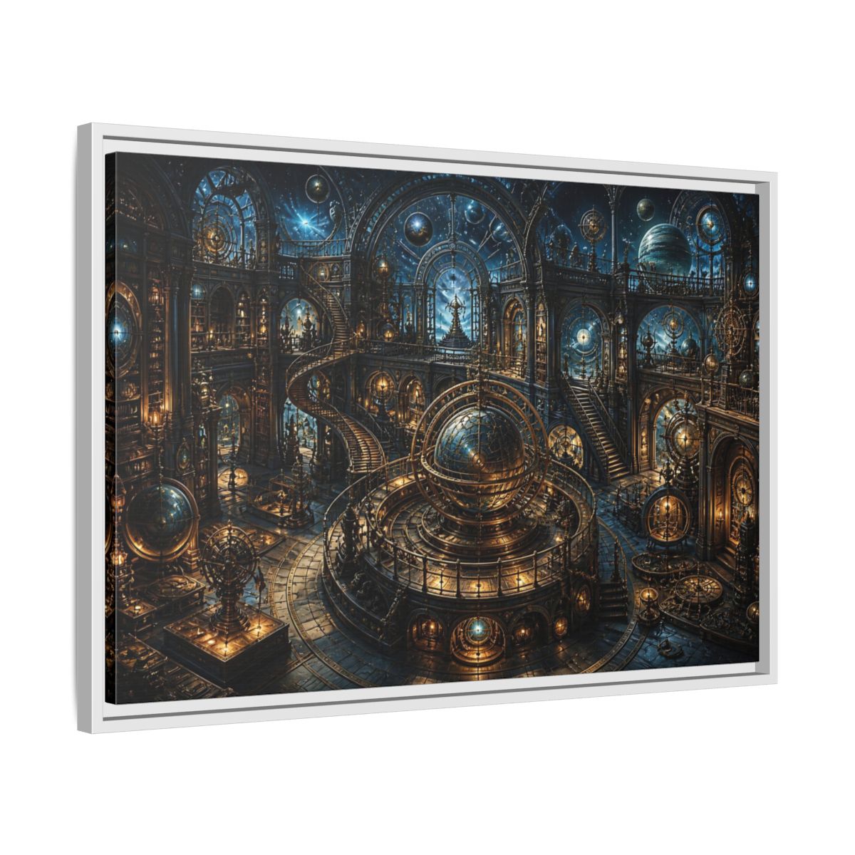 Side Mockup 10. Grand Orrery Observatory shown as framed canvas print