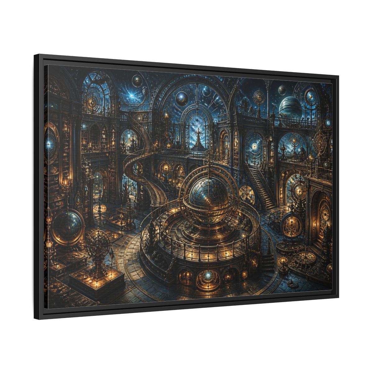Side Mockup 13. Grand Orrery Observatory shown as framed canvas print