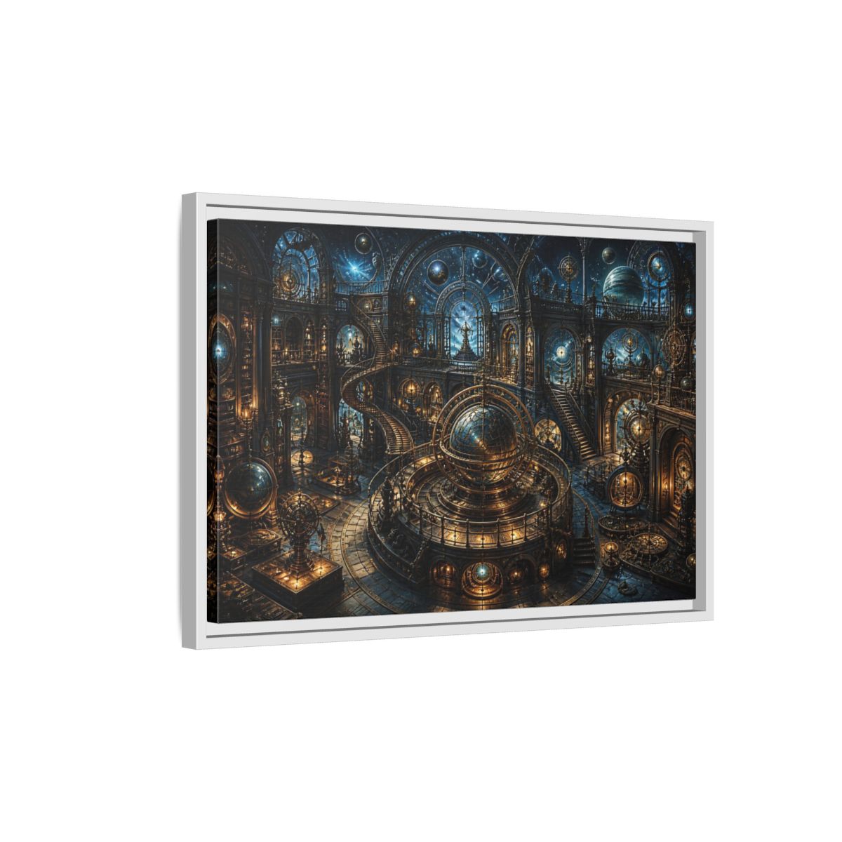 Side Mockup 1. Grand Orrery Observatory shown as framed canvas print