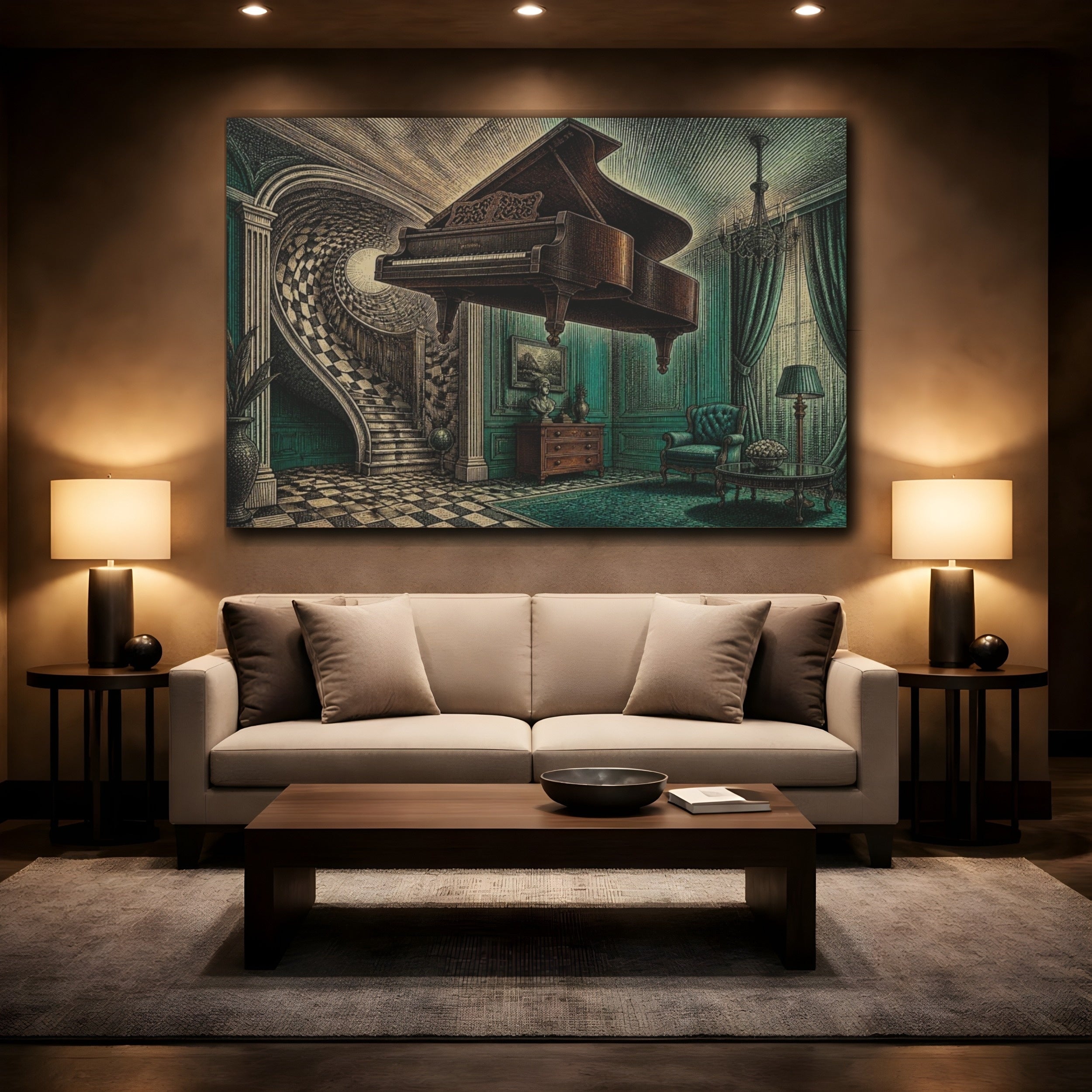 Mockup 2. Grand Piano Illusion shown as canvas print