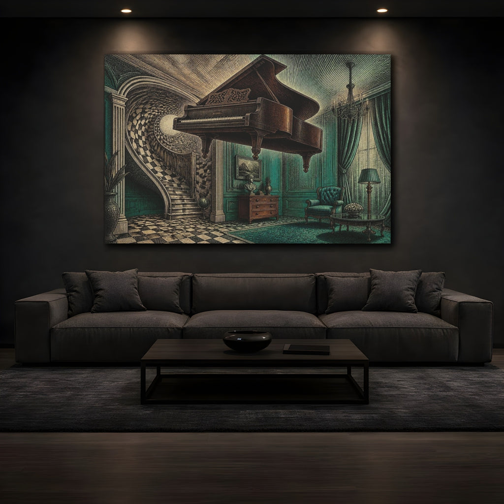 Mockup 3. Grand Piano Illusion shown as canvas print
