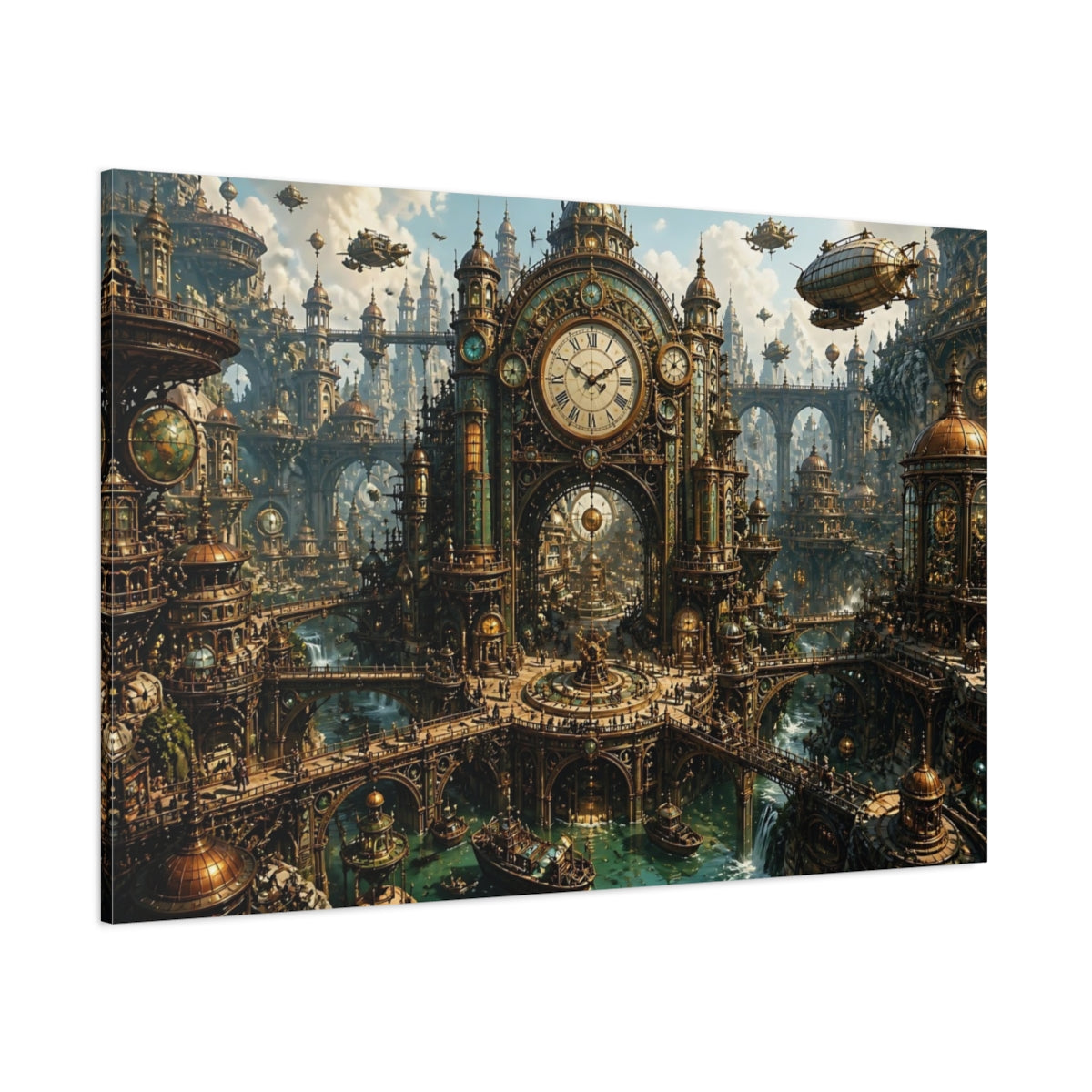 Side Mockup 1. Grand Steampunk Clock Tower shown as canvas print