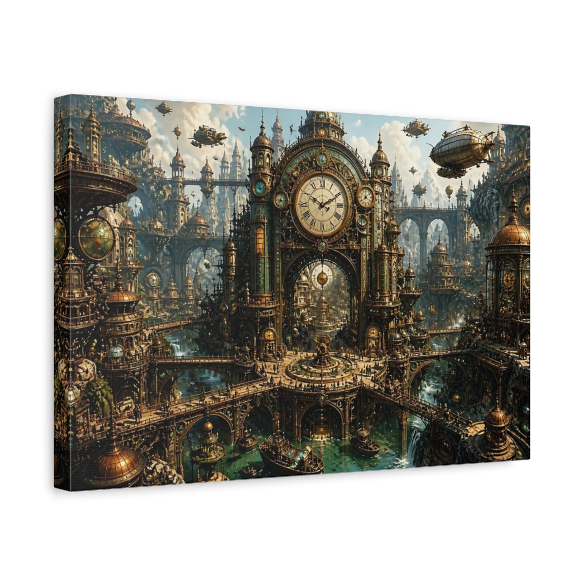 Side Mockup 4. Grand Steampunk Clock Tower shown as canvas print