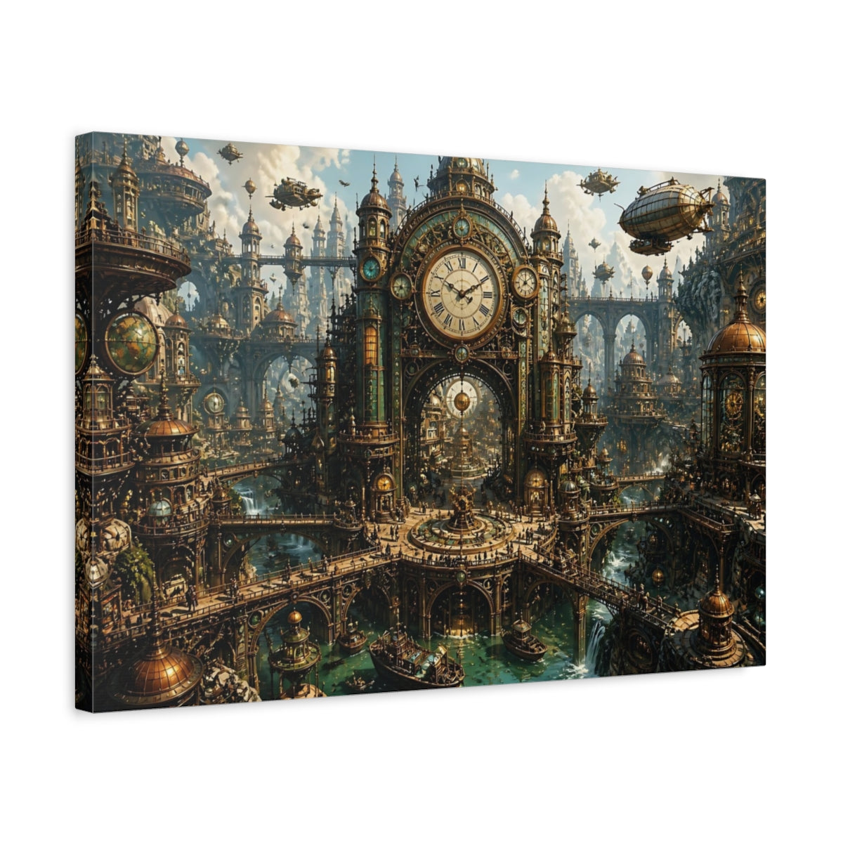 Side Mockup 3. Grand Steampunk Clock Tower shown as canvas print