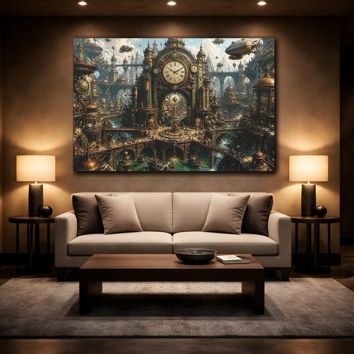 Mockup 2. Grand Steampunk Clock Tower shown as canvas print