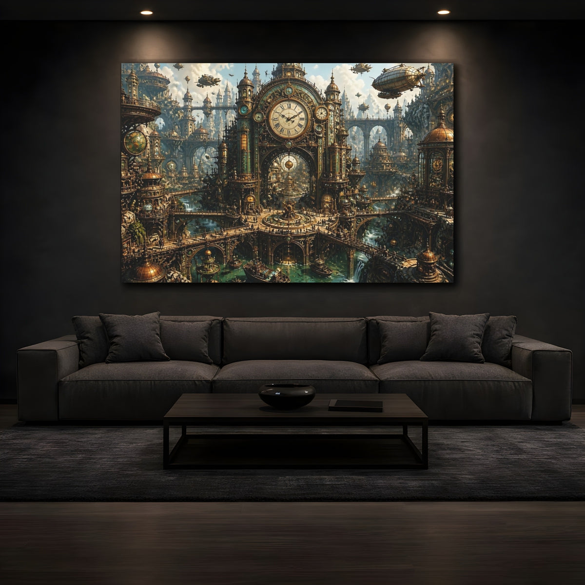 Mockup 3. Grand Steampunk Clock Tower shown as canvas print