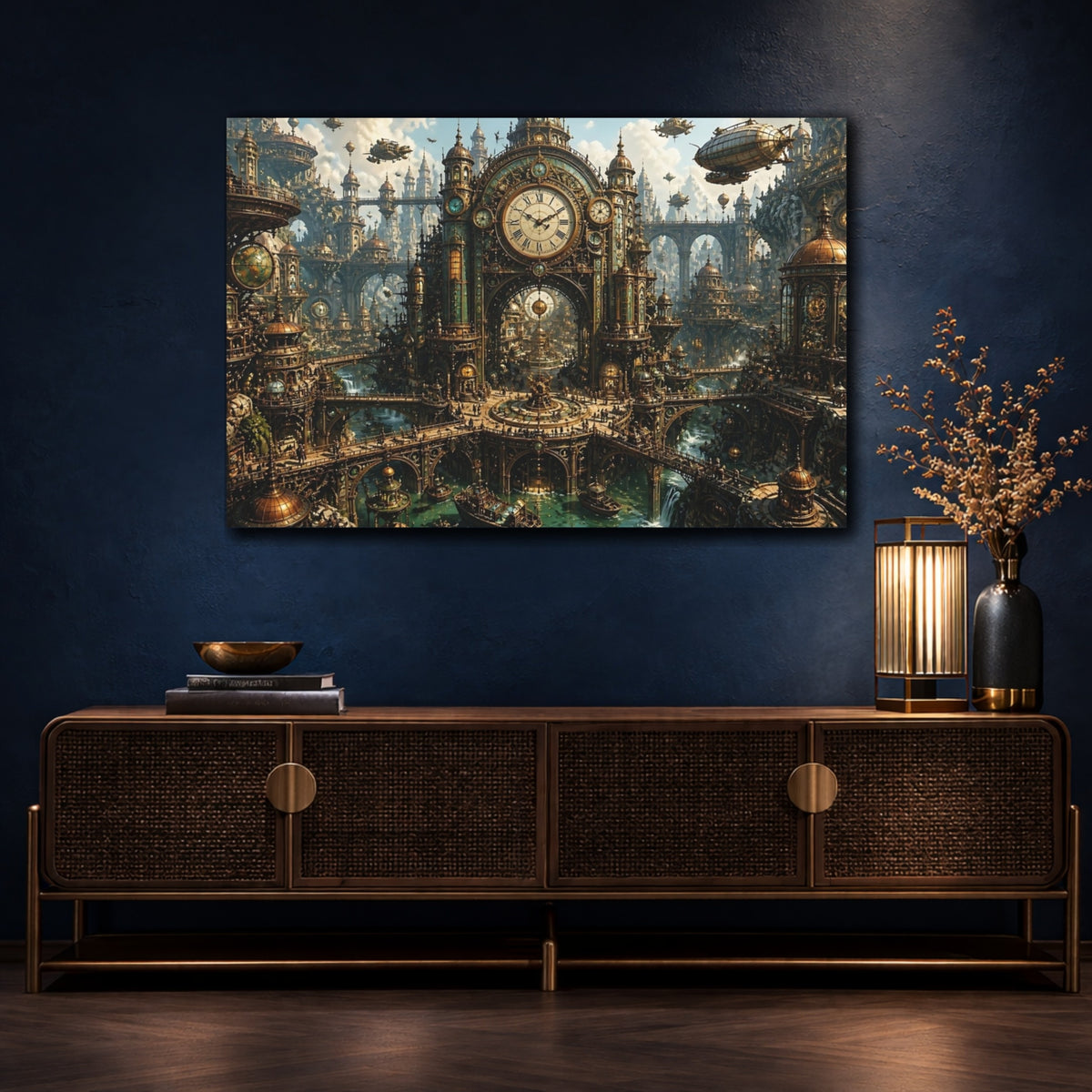 Mockup 4. Grand Steampunk Clock Tower shown as canvas print