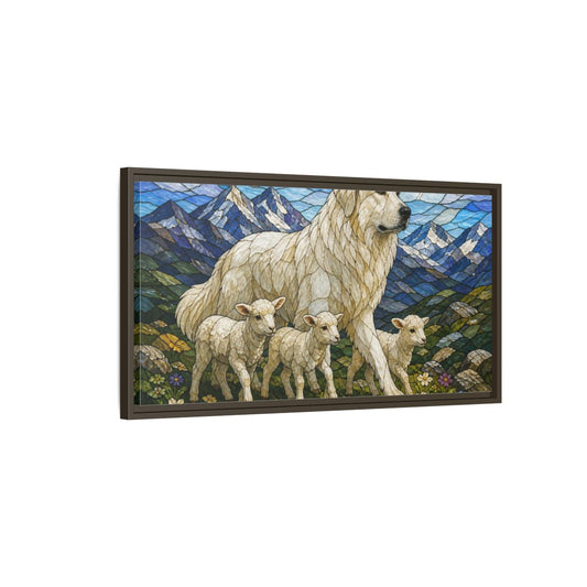 Main Mockup. Great Pyrenees Pets Protector shown as framed canvas print