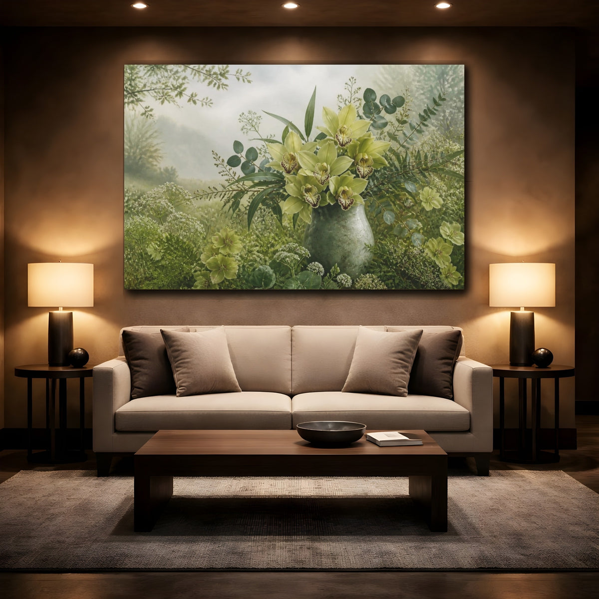 Mockup 2. Green Orchid Floral Bouquet shown as canvas print