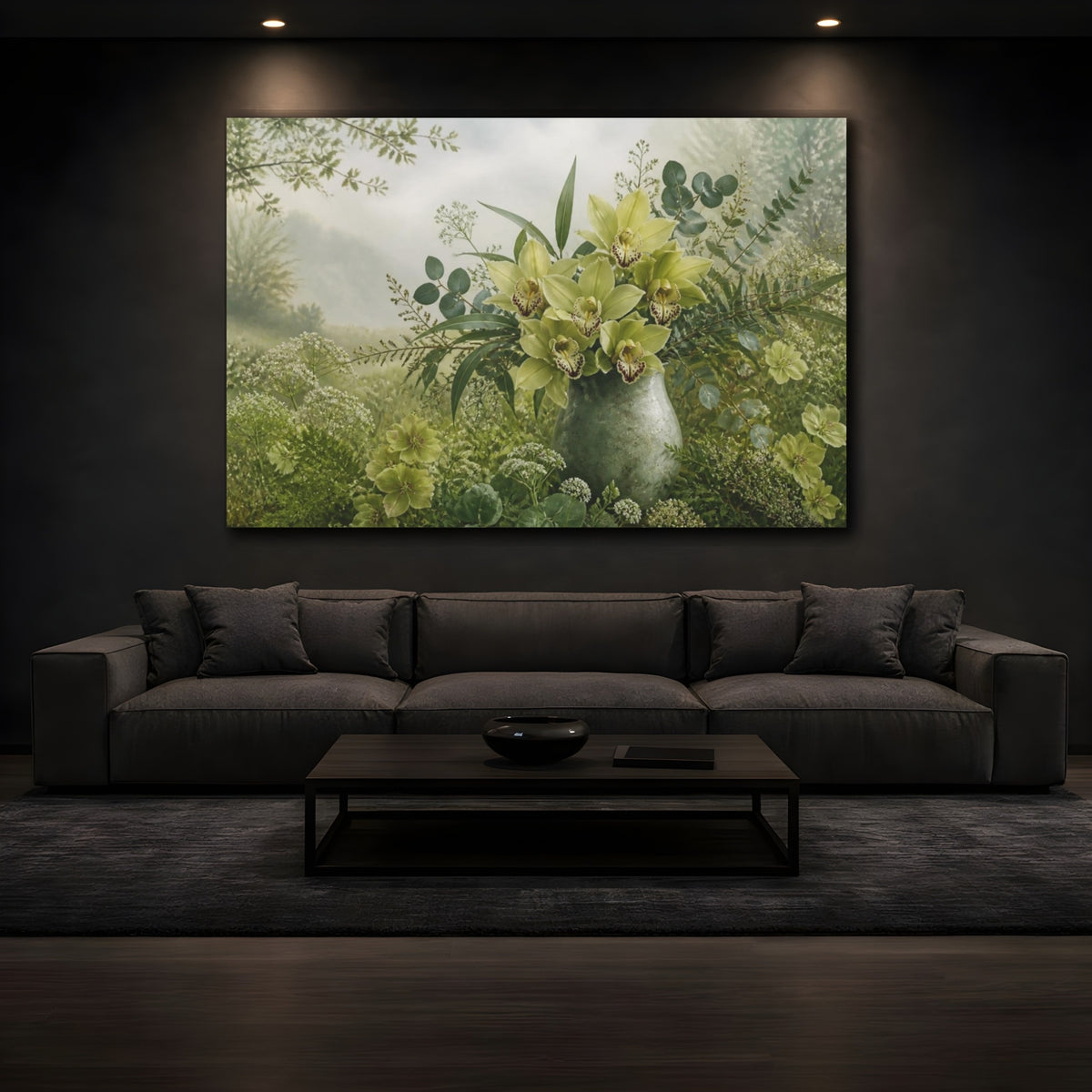 Mockup 3. Green Orchid Floral Bouquet shown as canvas print