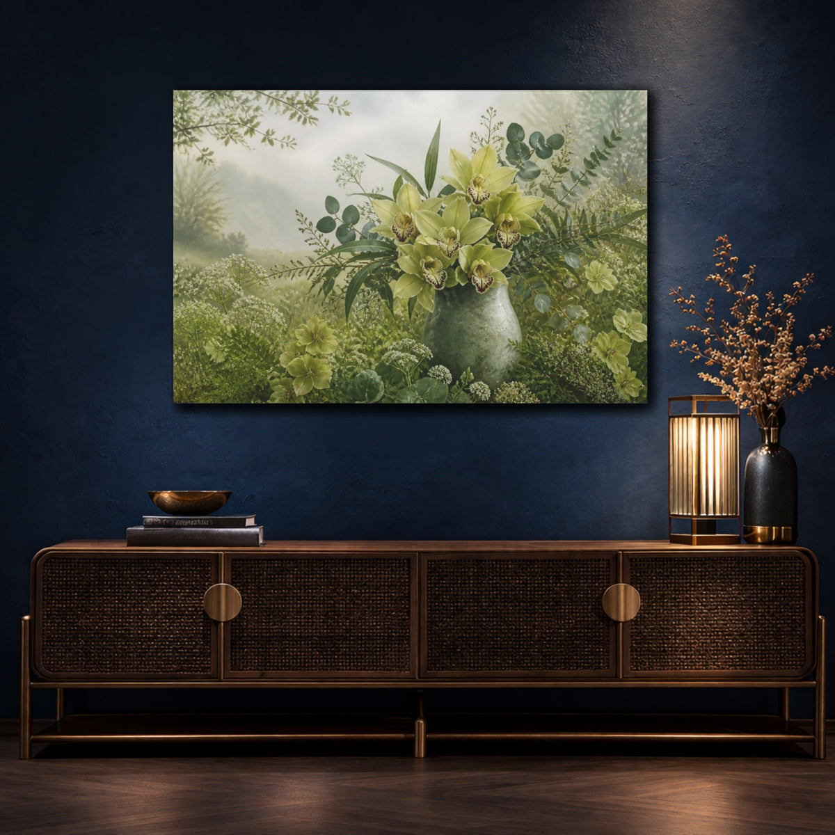 Mockup 4. Green Orchid Floral Bouquet shown as canvas print