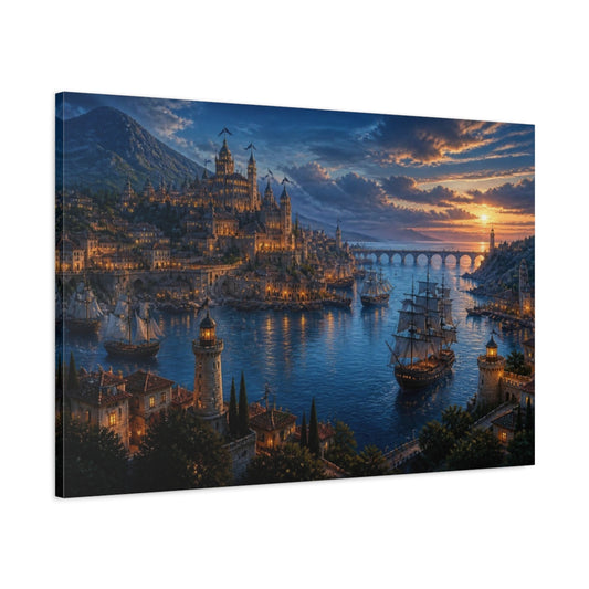 Main Mockup. Harbor Castle Landscape shown as canvas print