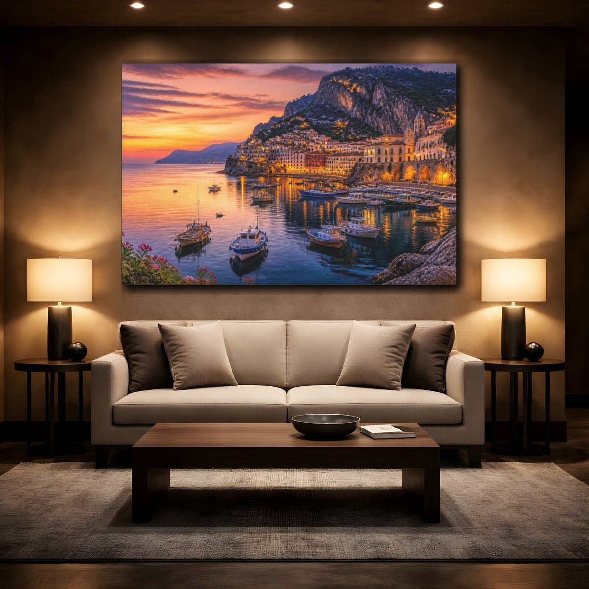 Mockup 2. Harbor Landscape At Dusk shown as canvas print