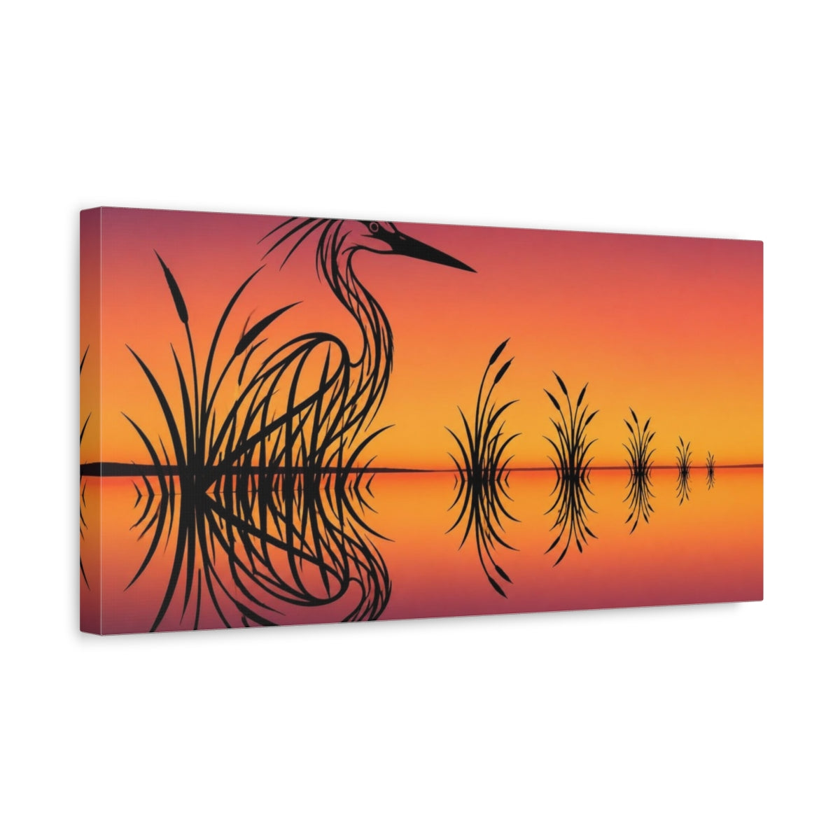 Side Mockup 3. Heron Illusion Reflection shown as canvas print