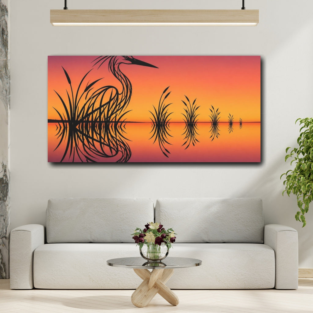 Mockup 2. Heron Illusion Reflection shown as canvas print