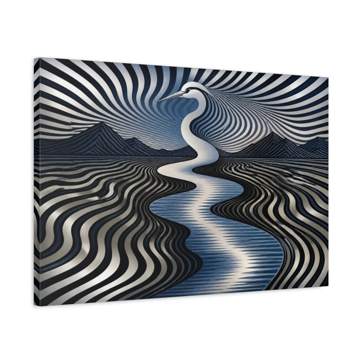 Side Mockup 2. Heron Illusion River shown as canvas print