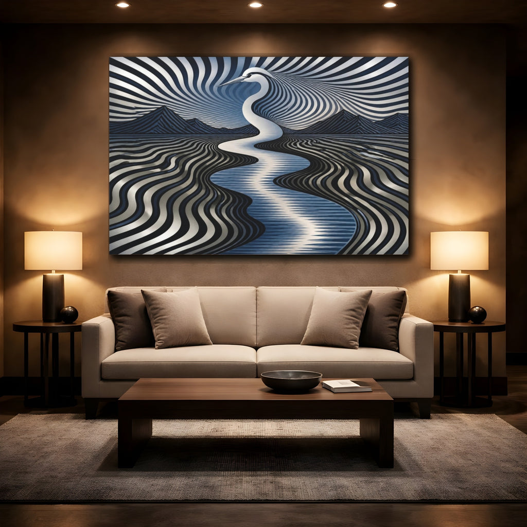 Mockup 2. Heron Illusion River shown as canvas print