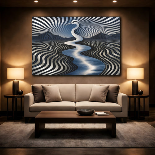 Mockup 2. Heron Illusion River shown as canvas print