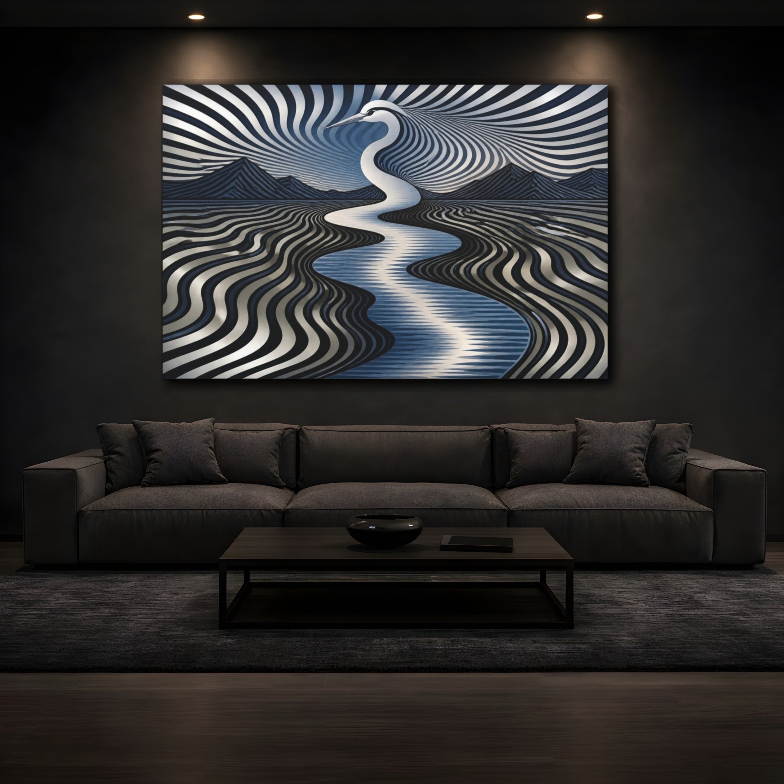 Mockup 3. Heron Illusion River shown as canvas print