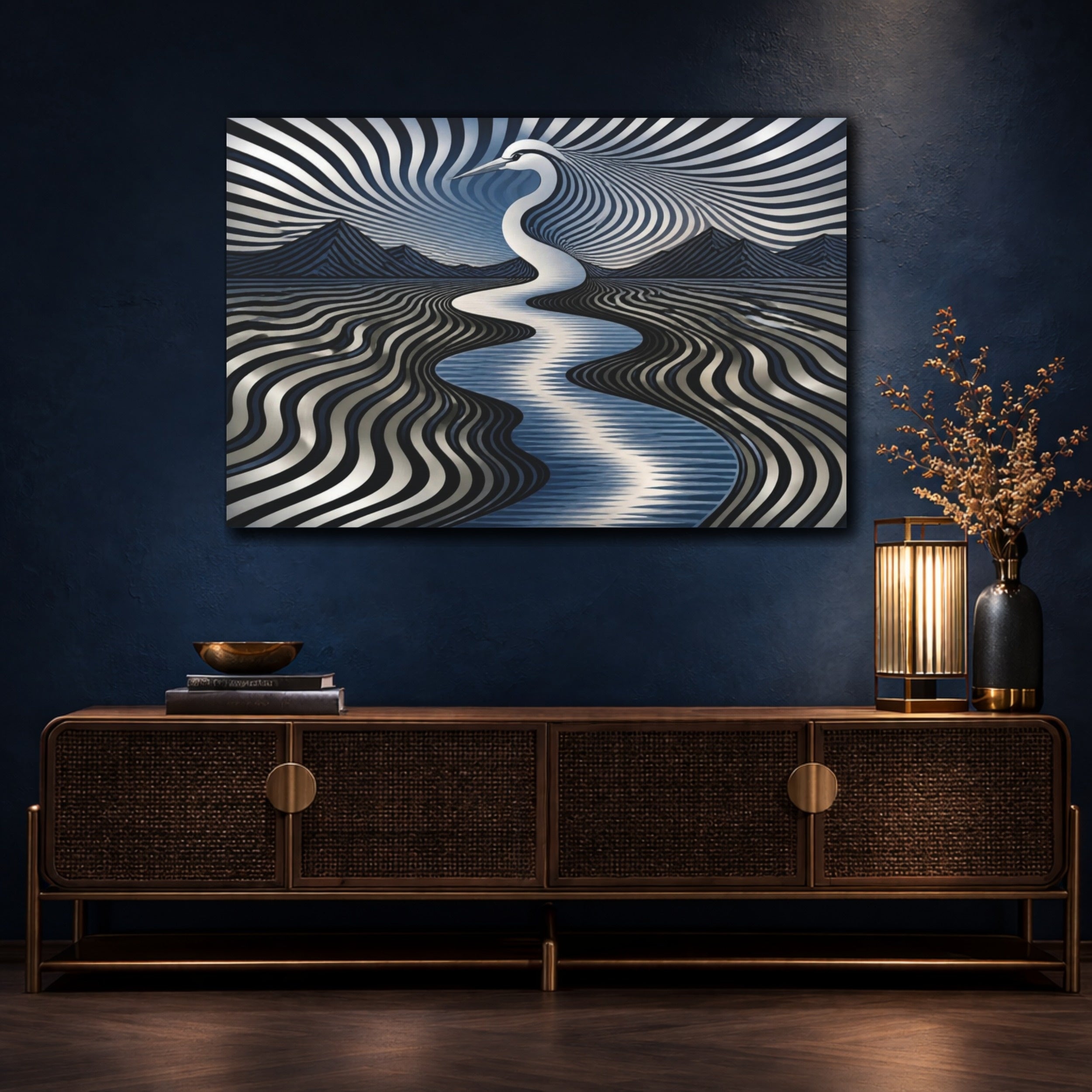 Mockup 4. Heron Illusion River shown as canvas print