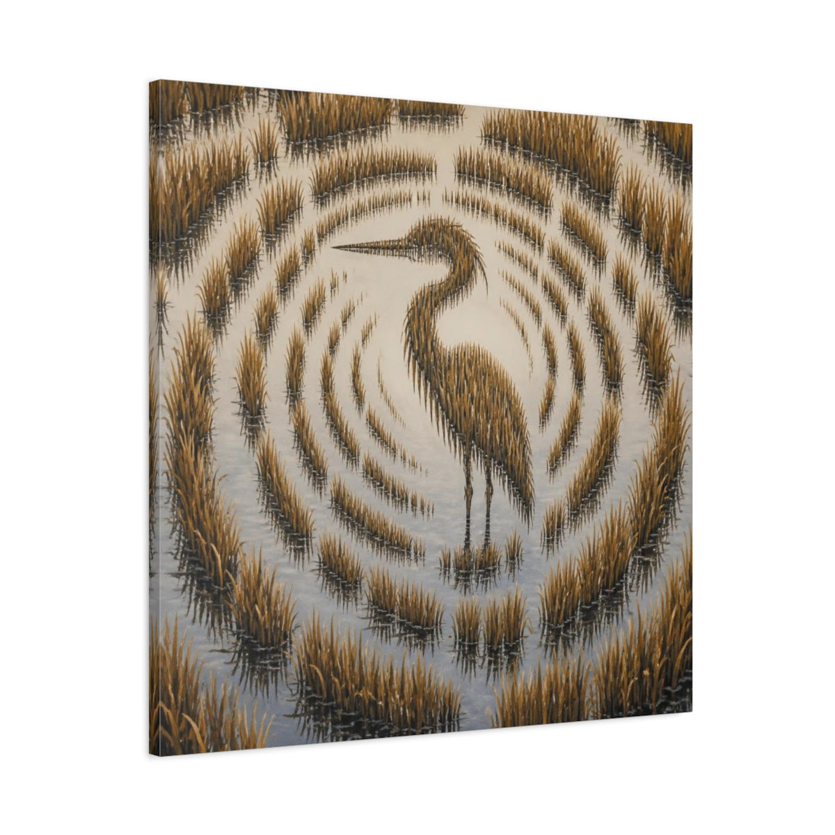Main Mockup. Heron Reeds Illusion shown as canvas print