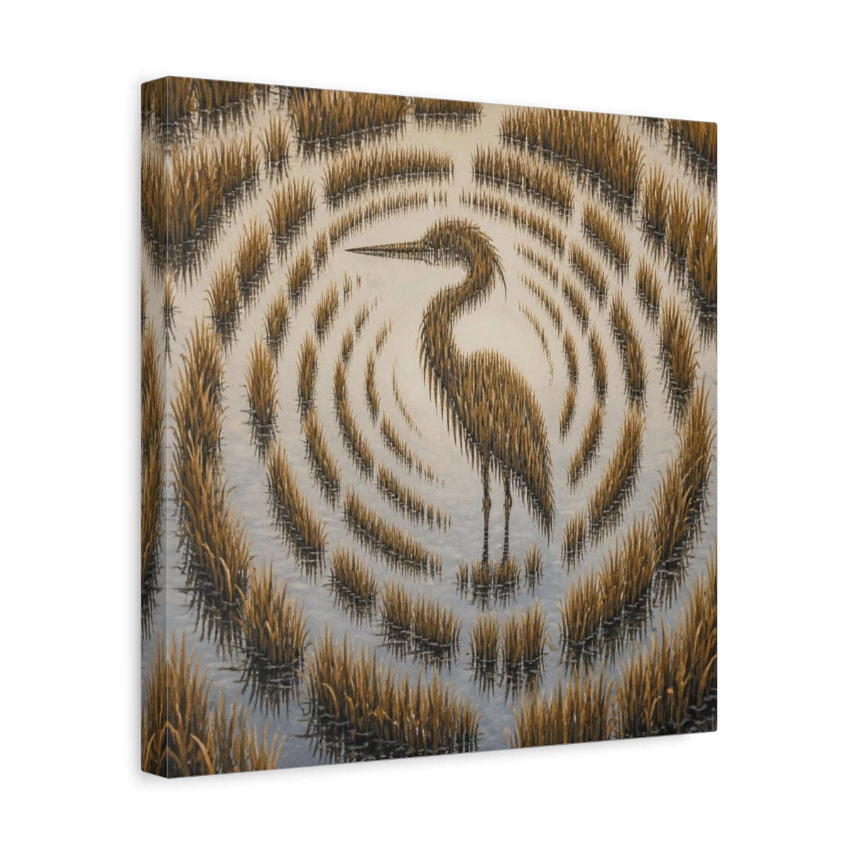 Side Mockup 7. Heron Reeds Illusion shown as canvas print