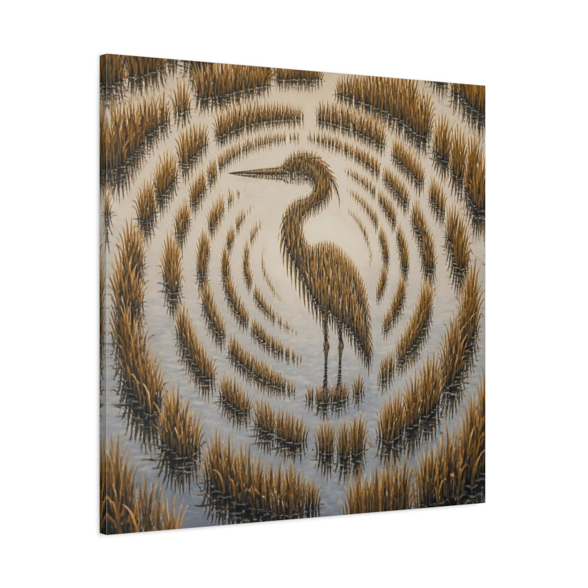 Side Mockup 1. Heron Reeds Illusion shown as canvas print