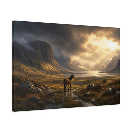 Main Mockup. Highland Horse Landscape shown as canvas print