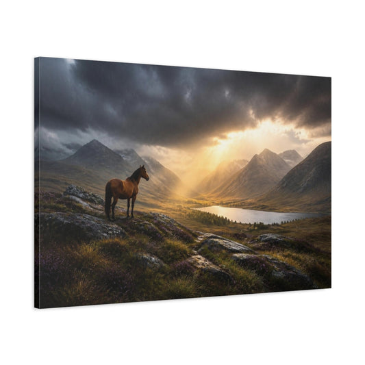 Main Mockup. Highland Horse Landscape shown as canvas print