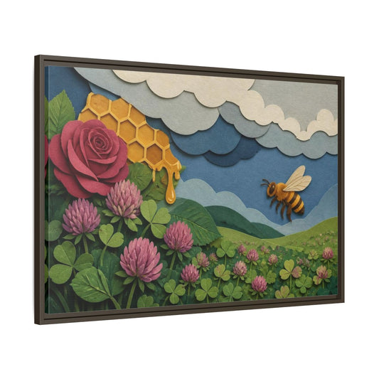 Main Mockup. Honeybee Meadow Nature shown as framed canvas print