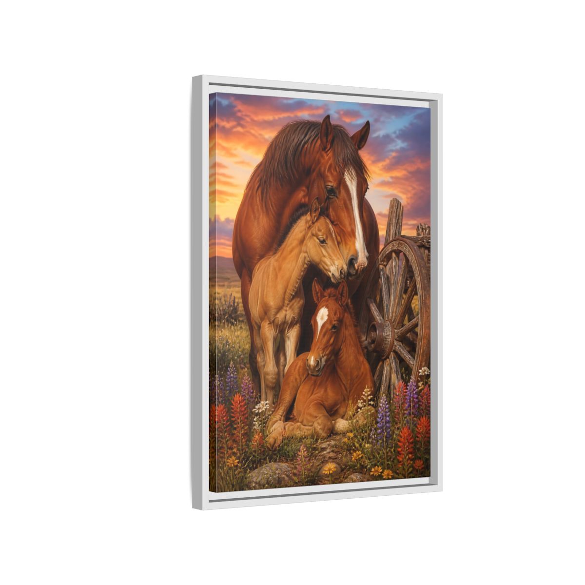 Side Mockup 1. Horse Family Animals shown as framed canvas print