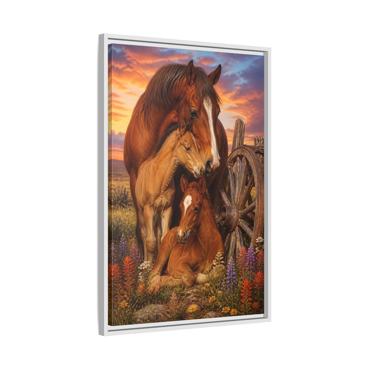 Side Mockup 10. Horse Family Animals shown as framed canvas print