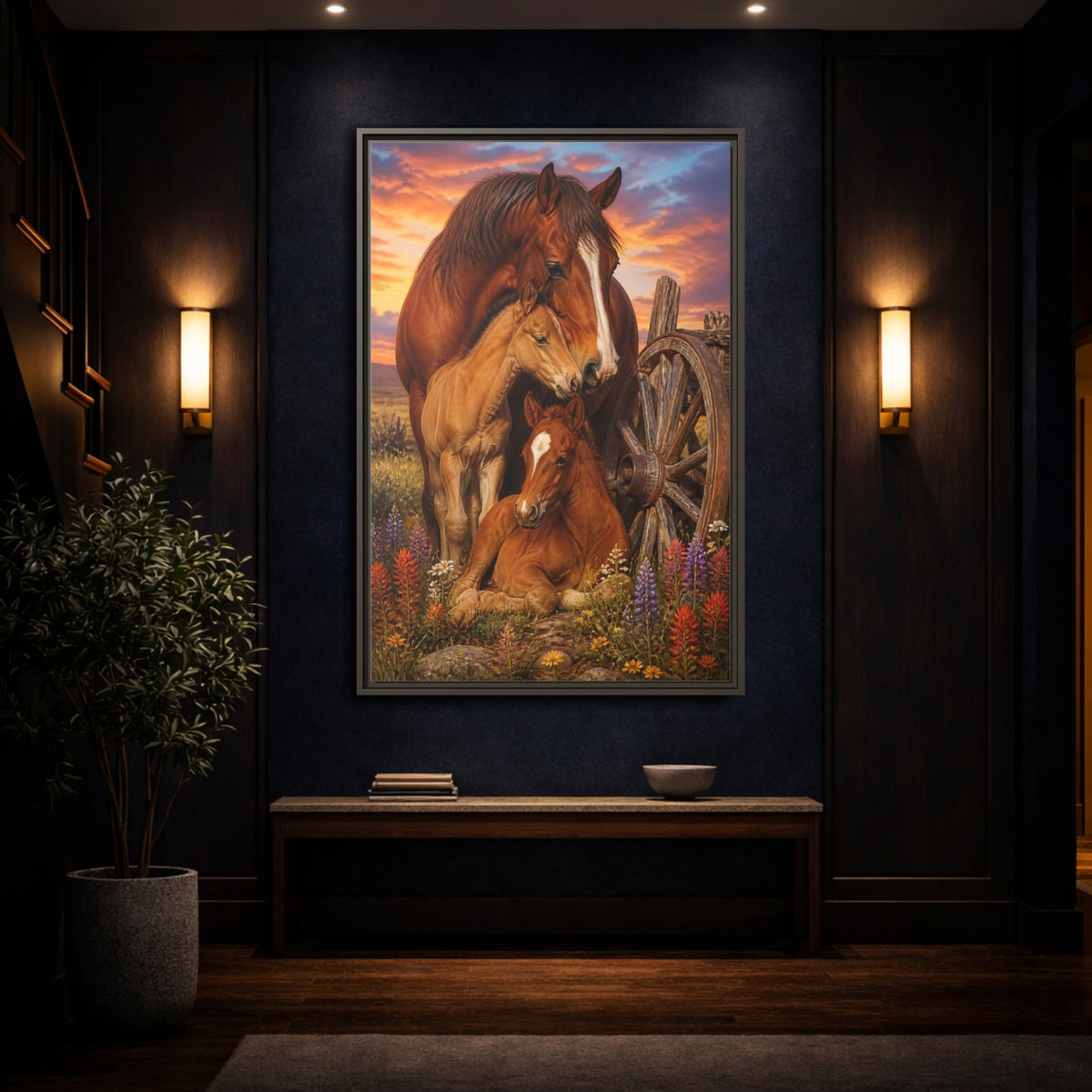 Mockup 4. Horse Family Animals shown as framed canvas print