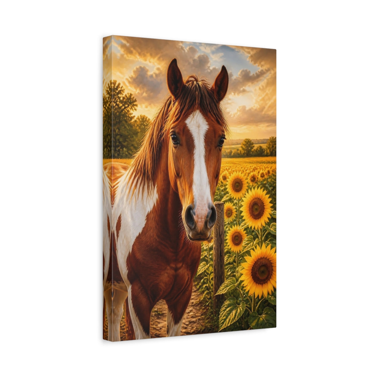 Side Mockup 4. Horse In Sunflower Field shown as canvas print