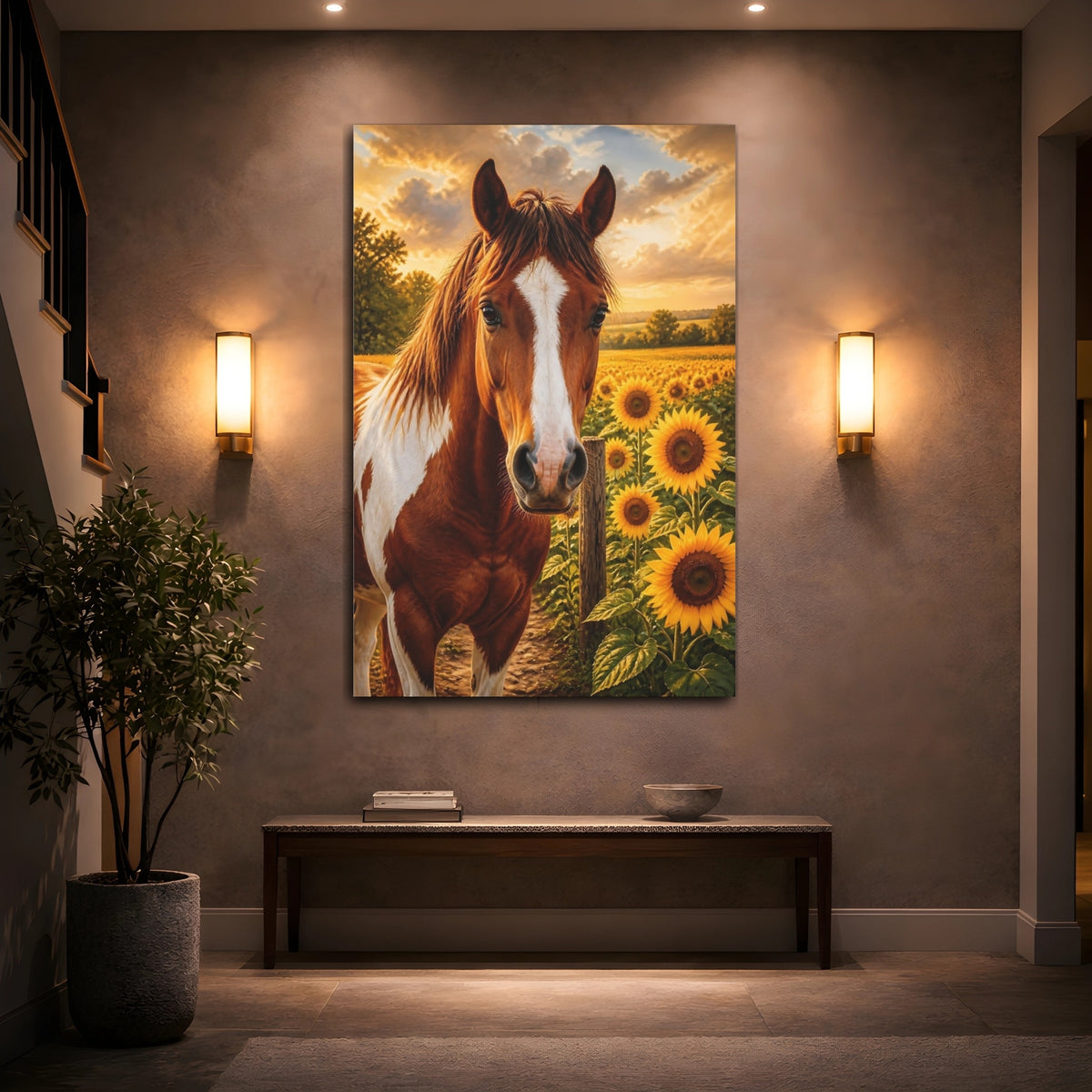 Mockup 2. Horse In Sunflower Field shown as canvas print