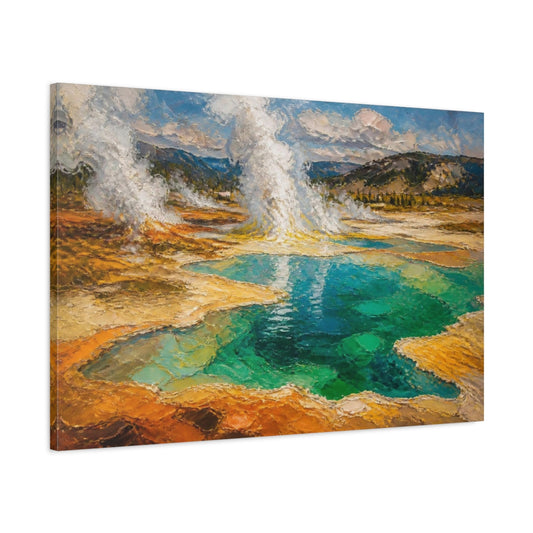 Main Mockup. Hot Spring Landscape shown as canvas print