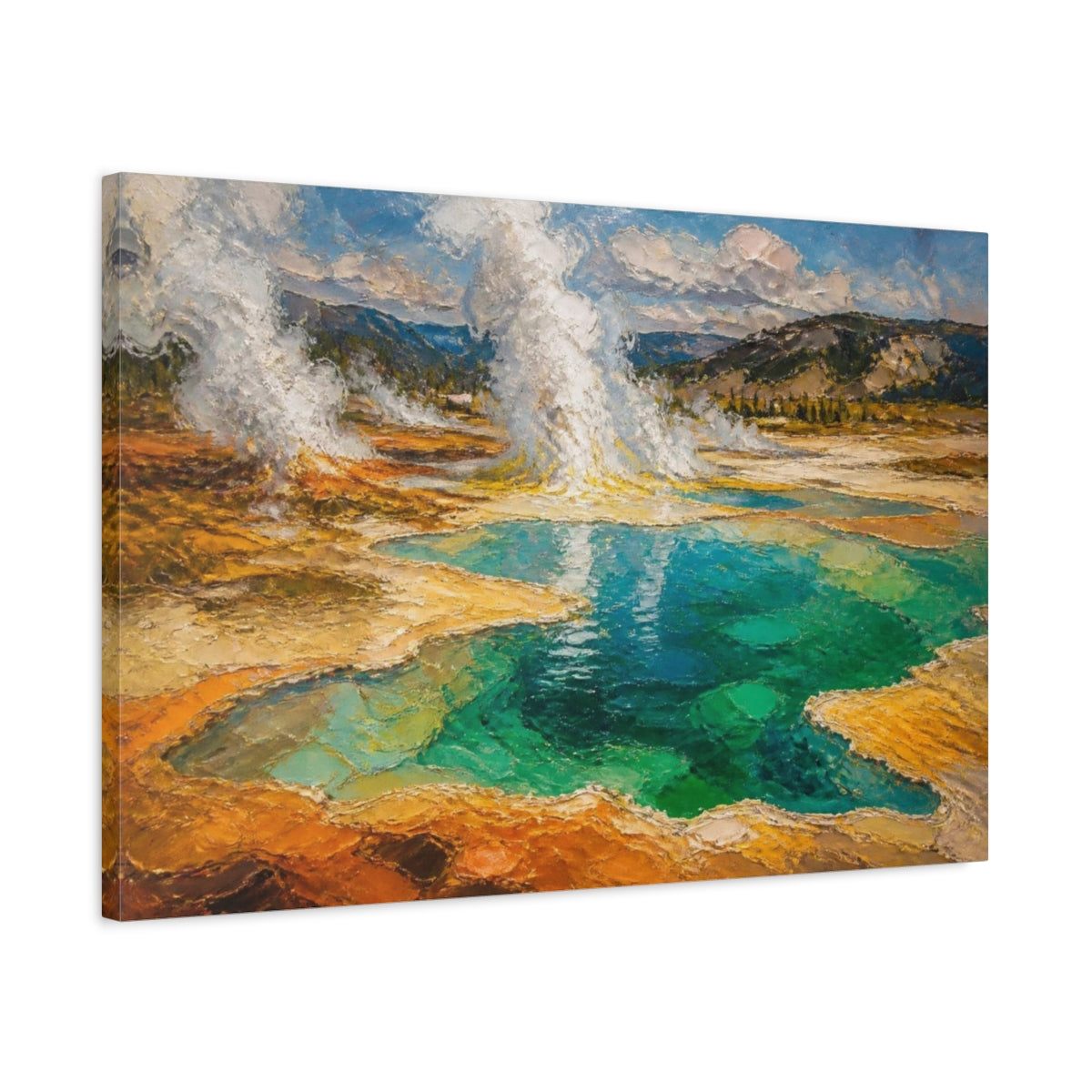 Side Mockup 2. Hot Spring Landscape shown as canvas print