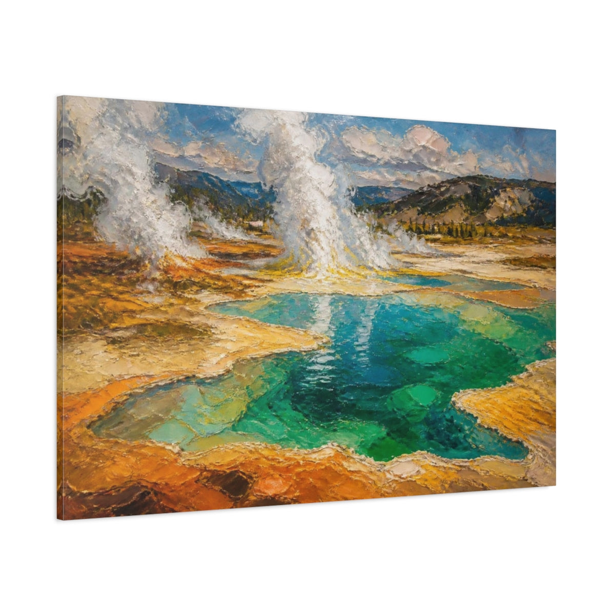 Side Mockup 1. Hot Spring Landscape shown as canvas print