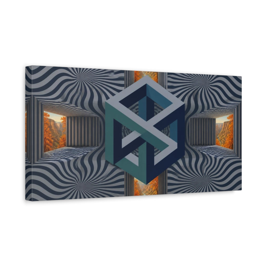 Side Mockup 3. Impossible Cube Illusion shown as canvas print