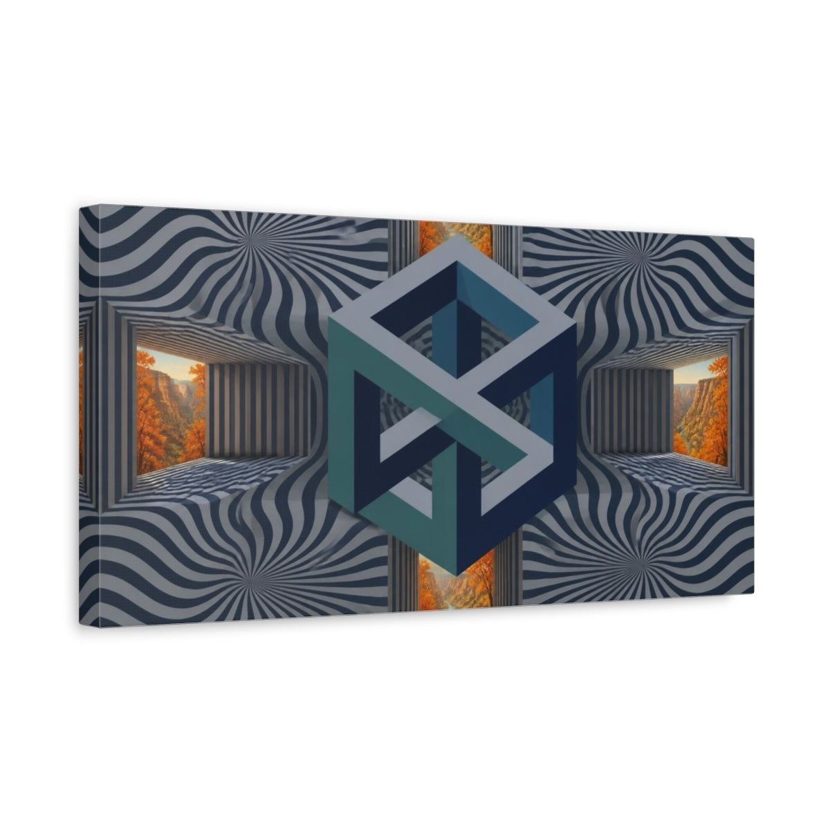 Side Mockup 3. Impossible Cube Illusion shown as canvas print