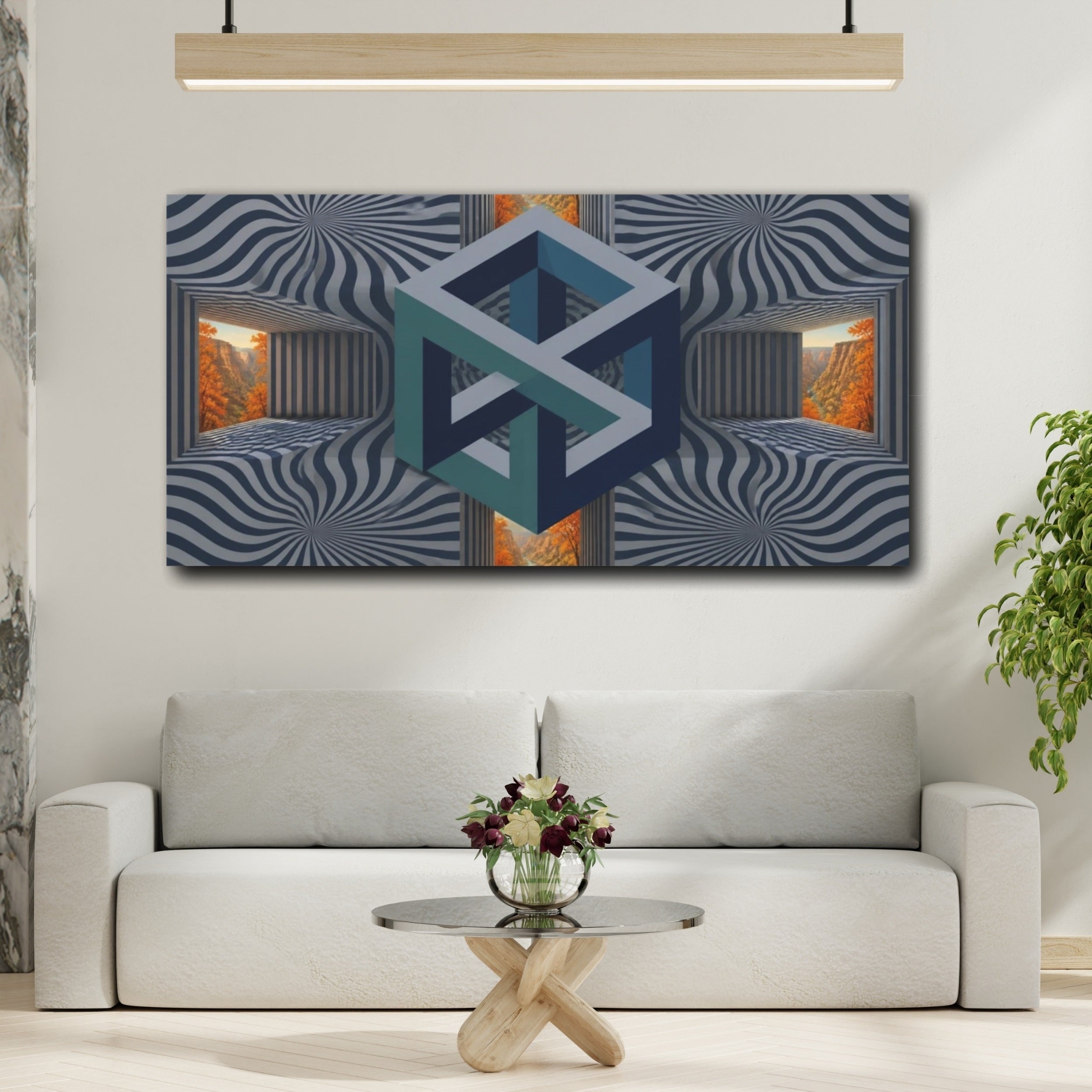 Mockup 2. Impossible Cube Illusion shown as canvas print
