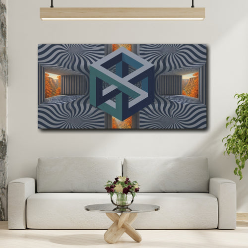 Mockup 2. Impossible Cube Illusion shown as canvas print