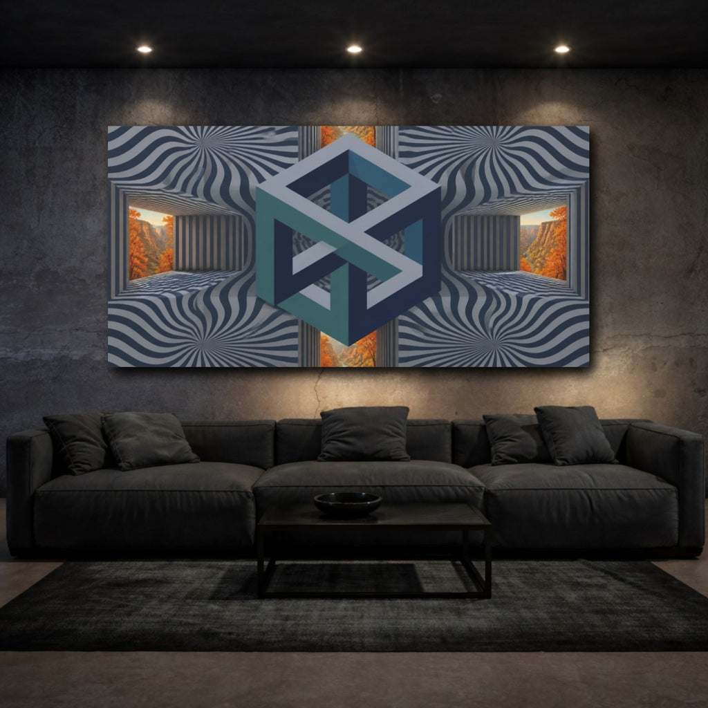 Mockup 3. Impossible Cube Illusion shown as canvas print