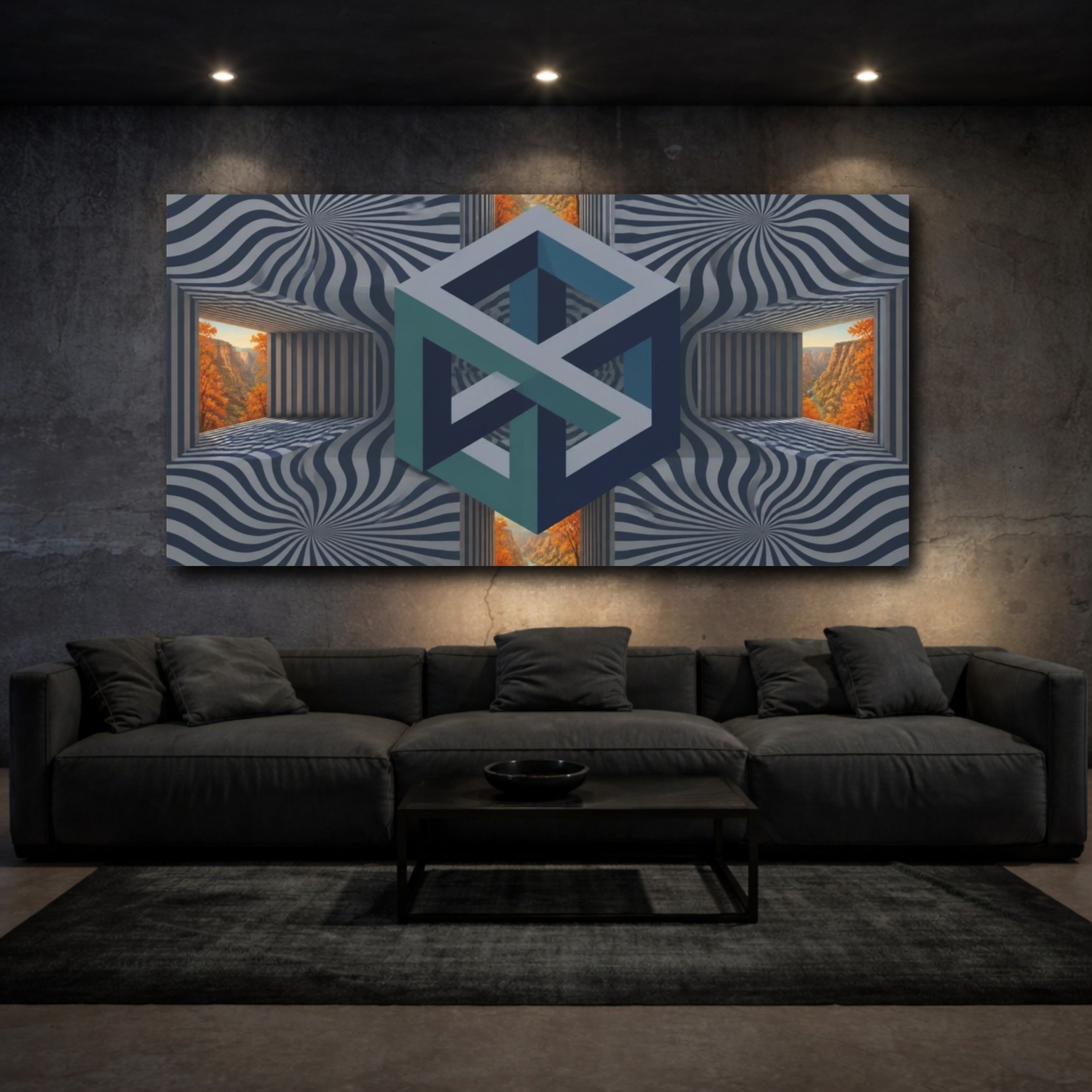 Mockup 3. Impossible Cube Illusion shown as canvas print